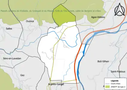 Carte de la ZNIEFF de type 2 sur la commune.
