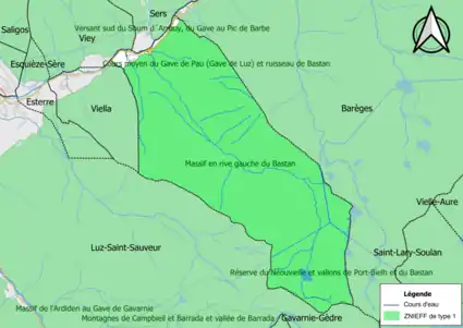 Carte des ZNIEFF de type 1 sur la commune.