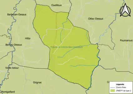 Carte de la ZNIEFF de type 2 sur la commune.