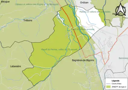 Carte des ZNIEFF de type 2 sur la commune.