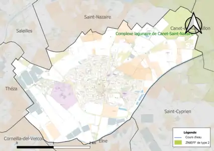 Carte de la ZNIEFF de type 2 sur la commune.