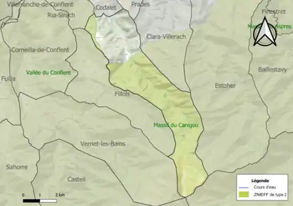 Carte des ZNIEFF de type 2 sur la commune.