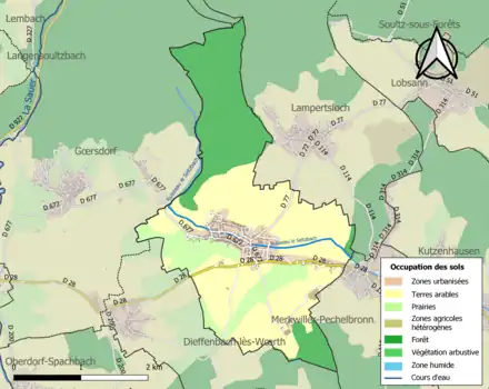 Carte en couleurs présentant l'occupation des sols.
