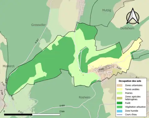 Carte en couleurs présentant l'occupation des sols.