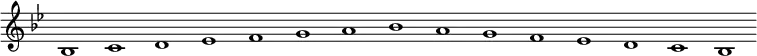 
\new Staff {
  \relative c' {
    \key bes \major
    \override Staff.TimeSignature #'stencil = ##f
    \override Staff.BarLine #'stencil = ##f
     bes1 c d es f g a bes a g f es d c bes
  }
}
\midi {
  \context {
    \Score
    tempoWholesPerMinute = #(ly:make-moment 120 1)
  }
}
