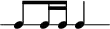 
\header {
  tagline = ##f
}

\score {
  \new RhythmicStaff {
    \time 3/4
    \numericTimeSignature
    \omit Staff.TimeSignature

   c8 c16 c c4

  }
  \layout {
   % indent = #0
  }
  \midi {}
}
