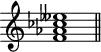 \header {
tagline = ##f
\version "2.16.2"
}
\score {
\new Staff \with {
\remove "Time_signature_engraver"
}
\relative c' {
\key c \major
\time 1/1
\tempo 2 = 50
\autoBeamOff
\clef treble
\override Rest #'style = #'classical
< f aes ces eeses >1
\bar "||"
}
\layout {
\context {
\Score
\remove "Metronome_mark_engraver"
}
}
\midi {}
}