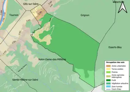 Carte en couleurs présentant l'occupation des sols.
