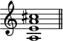 
\header {
  tagline = ##f
}

\score {
  \new Staff \with {
    \remove "Time_signature_engraver"
  }
  \relative c'' {
    \key c \major
    \time 9/1
    \tempo 1 = 60
    \autoBeamOff
    \clef treble
    \override Rest #'style = #'classical

      << a,1 e' a cis >>

    \bar "||"
  }
  \layout {
    \context {
      \Score
      \remove "Metronome_mark_engraver"
    }
  }
  \midi {}
}
