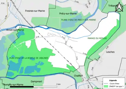 Carte des ZNIEFF de type 1 de la commune.