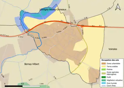 Carte des infrastructures et de l'occupation des sols en 2018 (CLC) de la commune.