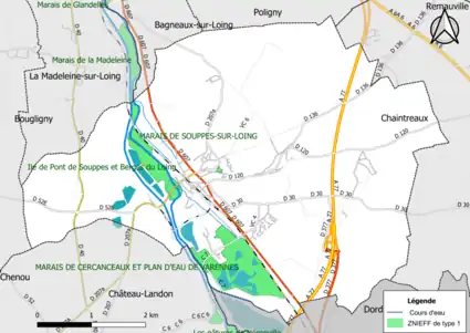 Carte des ZNIEFF de type 1 de la commune.
