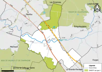 Carte des ZNIEFF de type 2 de la commune.