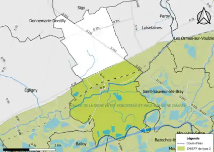 Carte des ZNIEFF de type 2 de la commune.