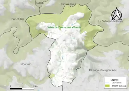 Carte de la ZNIEFF de type 2 sur la commune.