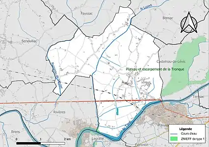 Carte de la ZNIEFF de type 1 sur la commune.