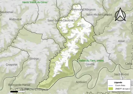 Carte de la ZNIEFF de type 2 sur la commune.