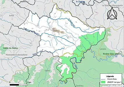 Carte de la ZNIEFF de type 1 sur la commune.