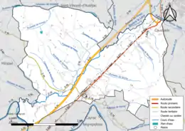 Carte en couleur présentant le réseau hydrographique de la commune