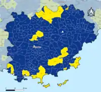 Candidat arrivé en tête au 2d&nbsp;tour par commune.  Emmanuel MacronMarine Le Pen