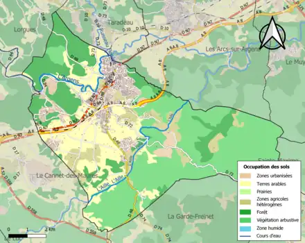 Carte en couleurs présentant l'occupation des sols.