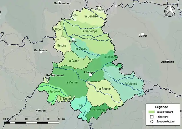 Les principaux bassins versants du département de la Haute-Vienne.