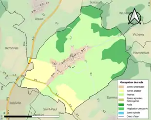 Carte en couleurs présentant l'occupation des sols.