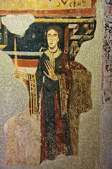 Lucie de la Marche, seconde épouse d'Artaud Ier. Fresque du monastère Saint-Pierre du Burgal (La Guingueta d'Àneu) attribuée au Maître de Pedret, conservée au MNAC.