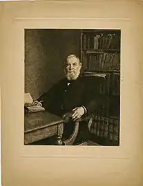 Portrait de Mathieu Grandjean, bibliothécaire à l'université de Liège, 1889 (Eau-forte et pointe sèche ; Inv. Delchevalerie no&nbsp;136 ; 24&nbsp;×&nbsp;20&nbsp;cm), Liège, Musée de la Vie wallonne
