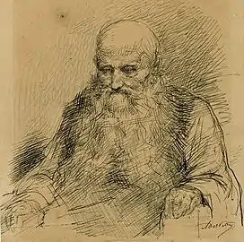 Portrait de vieillard barbu, vers 1900 (Plume et encre de Chine sur papier ; 19,6&nbsp;×&nbsp;18&nbsp;cm), Liège, Musée de la Vie wallonne