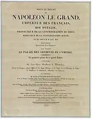 Affiche annonçant la pose première pierre du palais des Archives de l'Empire sur l'Ile des Cygnes.