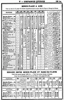 Anciens horaires de la ligne Aire-sur-la-Lys – Berck-Plage.