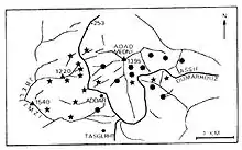 Carte de localisation du dragonnier autour du djebel Adad Medni et des gorges d'Assif Oumarhouz.
