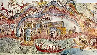 Fresque de la procession nautique d’Akrotiri (Santorin), détail, v. 1650-1500 av. J.-C.