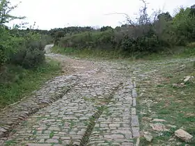 Ambrussum : voie pavée marquée par le passage des chariots.