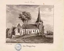 Dessin de l'église en 1880 par Amédée Piette (1808-1883).