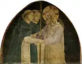 Le Christ comme pèlerin avec deux frères dominicains.