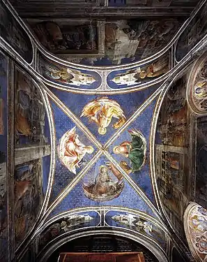 Voûte de la chapelle avec les quatre Évangélistes.