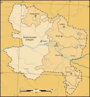 La sénéchaussée d'Angers en Anjou au XVIIIe&nbsp;siècle.