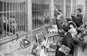 Peintres animaliers au Jardin des plantes au début du XXe&nbsp;siècle (dans le magazine L'Illustration d'août 1902).
