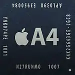 image d'un microprocesseur A4 avec le logo Apple