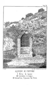 Dessin en noir et blanc de la coupe d'un canal maçonné et enterré.