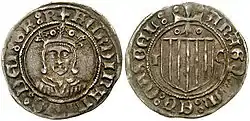 « Aragonés » d'argent de Ferdinand II, frappé en 1484 à Saragosse.