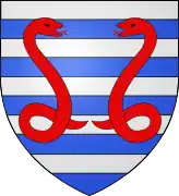 Armoiries actuelles de la commune de Vouvant (depuis fin 2020 ; l'alternance du burelé est rectifié).