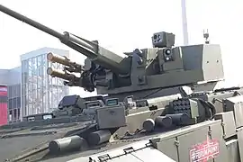 La tourelle inhabitée AU200M Baikal armée d'un canon à tir rapide 2A91 de 57&nbsp;mm.