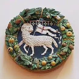 Médaillon de corporation en terracotta invetriata des Della Robbia à Florence.