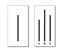 Représentation schématique de l'expérience de Solomon Asch où des segments sont comparés par les sujets