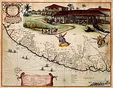 Carte de Pernambouc Nord datant d'entre 1630 et 1654. Atlas van der Hagen&nbsp;(nl), Bibliothèque royale (Pays-Bas).