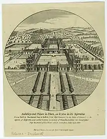 Estampe du XVIIIe&nbsp;siècle du «&nbsp;Audeley-end Palace&nbsp;» ... «&nbsp;tel qu'il était dans sa splendeur&nbsp;»&nbsp;[sic] [ sic ]