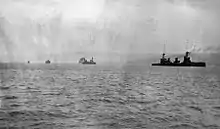 L'escadron australien entrant dans le port de Simpson, à Rabaul, en septembre 1914.